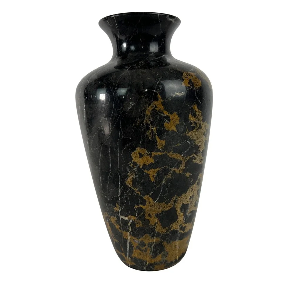 Vintage Black Marble Vase‎  10 Inch